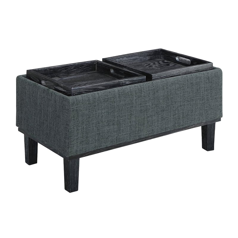 Pemberly Row Modern / Contemporary Ottoman in Gray Linen Fabric