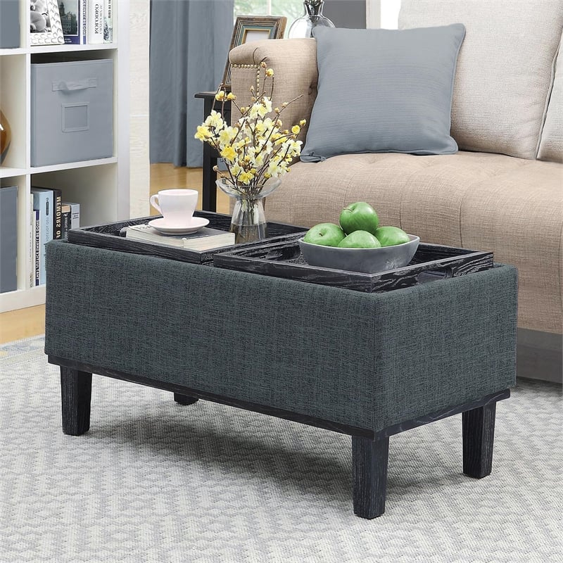 Pemberly Row Modern / Contemporary Ottoman in Gray Linen Fabric