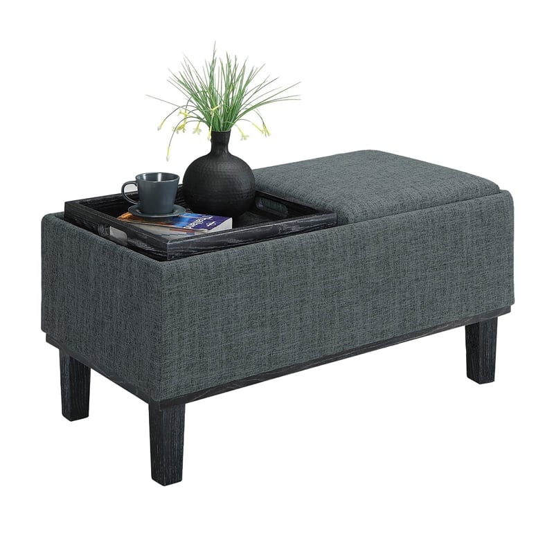 Pemberly Row Modern / Contemporary Ottoman in Gray Linen Fabric