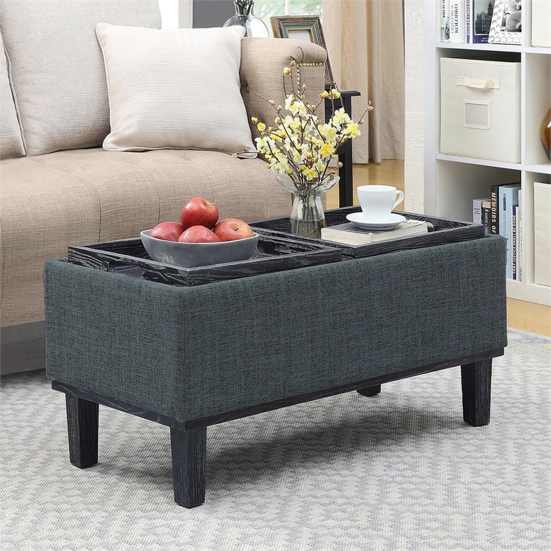 Pemberly Row Modern / Contemporary Ottoman in Gray Linen Fabric