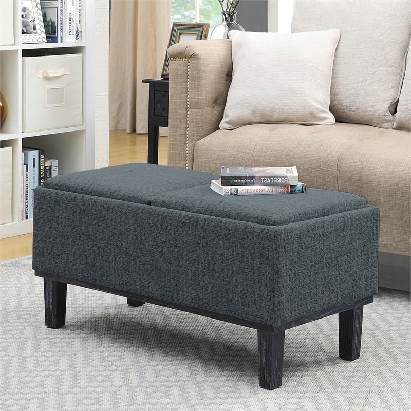 Pemberly Row Modern / Contemporary Ottoman in Gray Linen Fabric