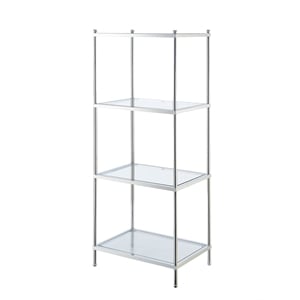 Pemberly Row Modern Four-Tier Tower/ Clear Glass with Chrome Metal