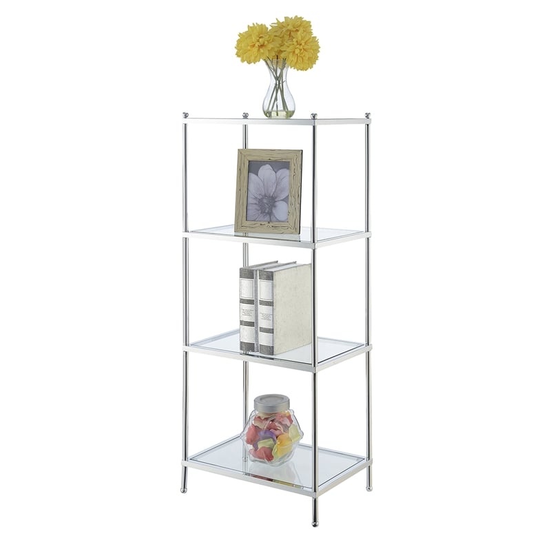 Pemberly Row Modern Four-Tier Tower/ Clear Glass with Chrome Metal