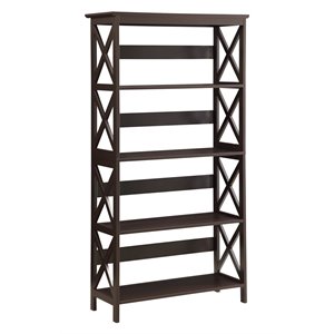 Pemberly Row Modern Five-Tier Bookcase in Espresso Wood Finish