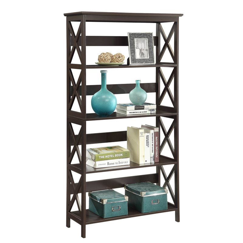 Pemberly Row Modern Five-Tier Bookcase in Espresso Wood Finish