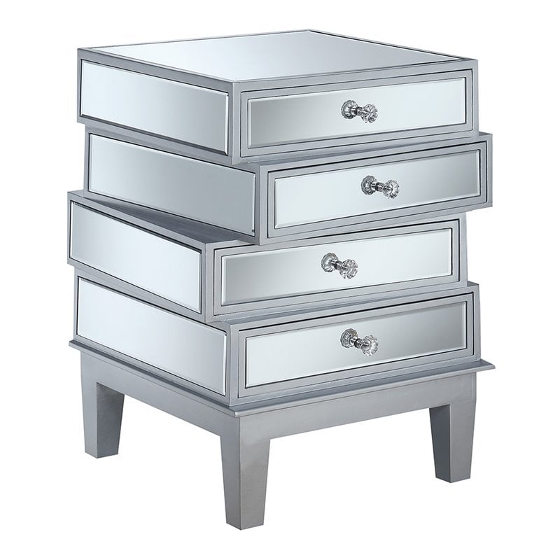 Pemberly Row End Table in Mirrored Glass and Silver Wood Finish
