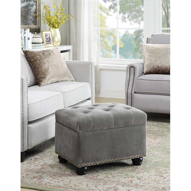 Pemberly Row Modern / Contemporary Storage Ottoman in Gray Velvet