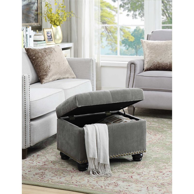 Pemberly Row Modern / Contemporary Storage Ottoman in Gray Velvet