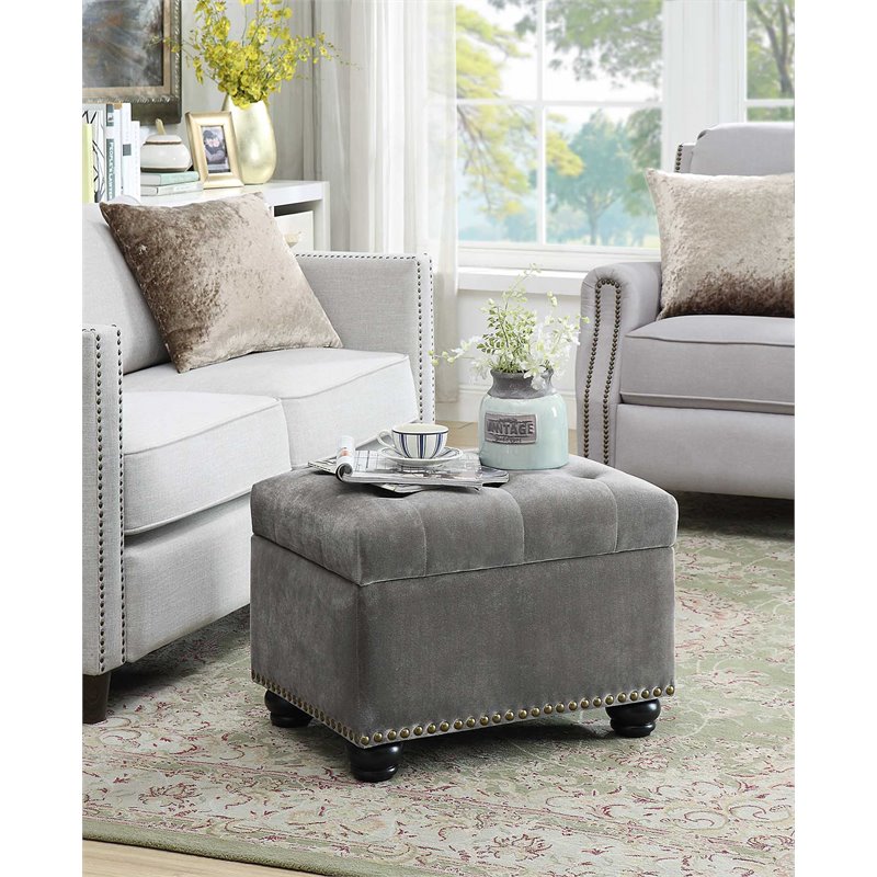 Pemberly Row Modern / Contemporary Storage Ottoman in Gray Velvet