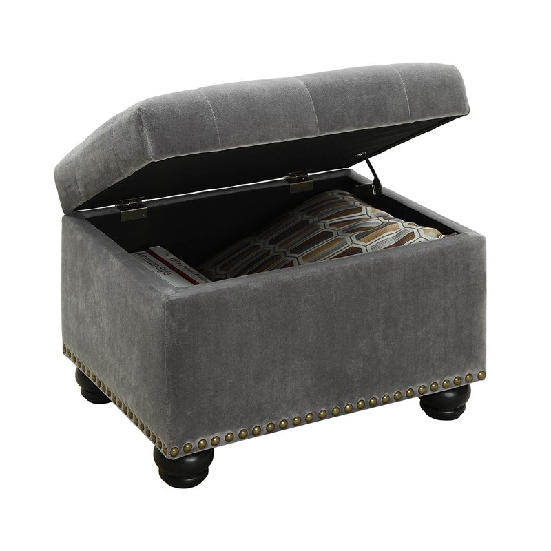 Pemberly Row Modern / Contemporary Storage Ottoman in Gray Velvet