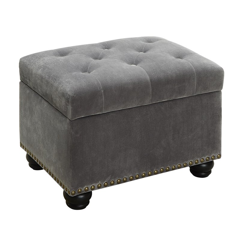 Pemberly Row Modern / Contemporary Storage Ottoman in Gray Velvet