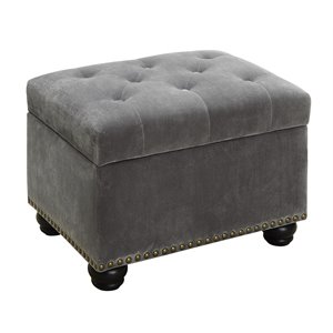 Pemberly Row Modern / Contemporary Storage Ottoman in Gray Velvet
