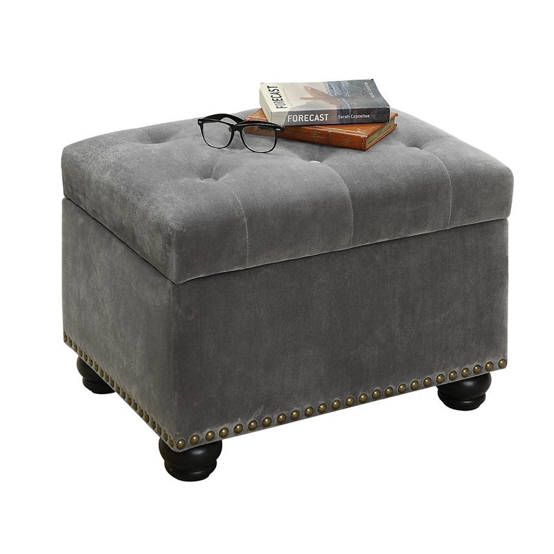 Pemberly Row Modern / Contemporary Storage Ottoman in Gray Velvet