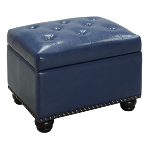 Pemberly Row Modern Storage Ottoman in Blue Faux Leather Fabric