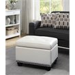 Pemberly Row Storage Ottoman in Ivory White Faux Leather Fabric