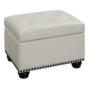 Pemberly Row Storage Ottoman in Ivory White Faux Leather Fabric