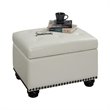 Pemberly Row Storage Ottoman in Ivory White Faux Leather Fabric