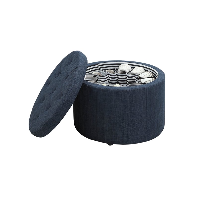 Pemberly Row Modern / Contemporary Round Shoe Ottoman in Blue Fabric