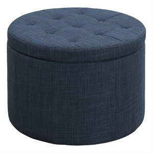 Pemberly Row Modern / Contemporary Round Shoe Ottoman in Blue Fabric