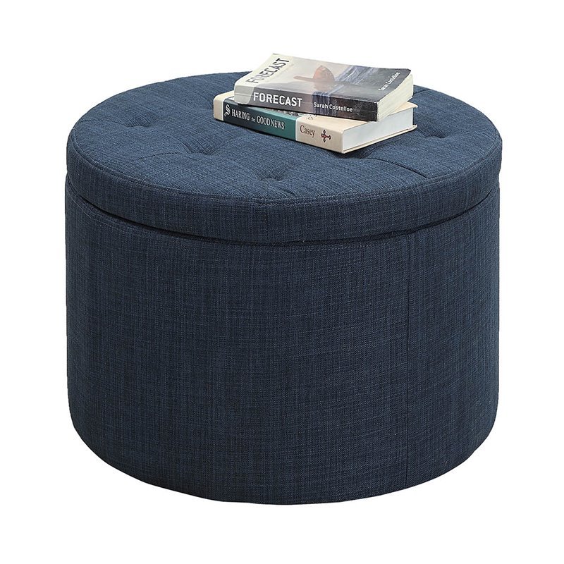 Pemberly Row Modern / Contemporary Round Shoe Ottoman in Blue Fabric