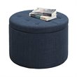 Pemberly Row Modern / Contemporary Round Shoe Ottoman in Blue Fabric