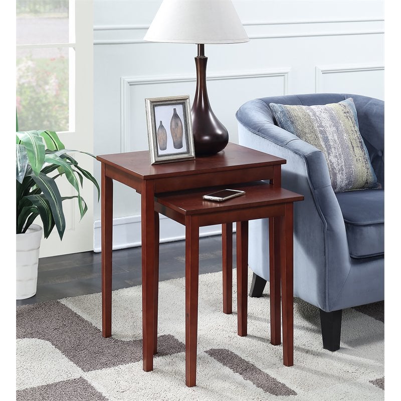 Pemberly Row Modern Nesting End Tables- Mahogany Wood Finish