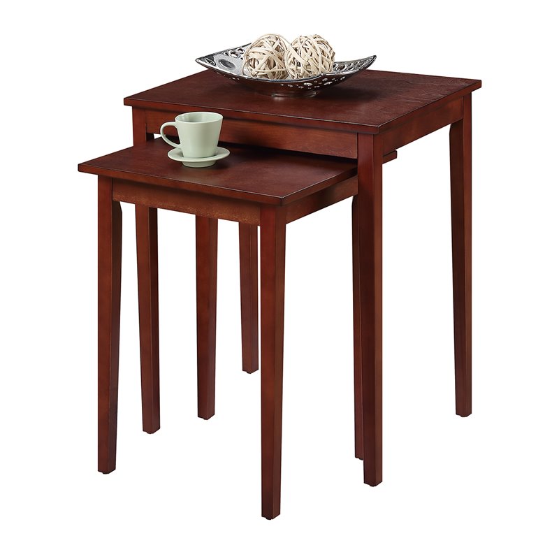 Pemberly Row Modern Nesting End Tables- Mahogany Wood Finish