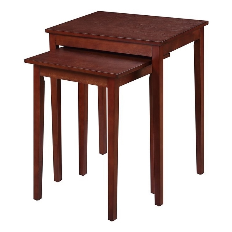 Pemberly Row Modern Nesting End Tables- Mahogany Wood Finish