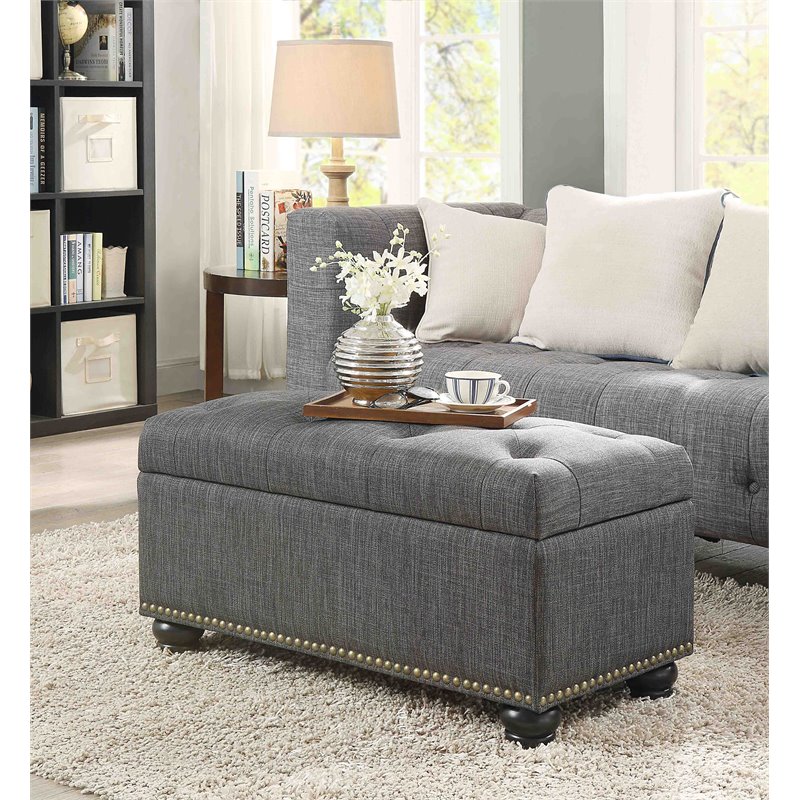 Pemberly Row Modern / Contemporary Storage Ottoman in Gray Fabric