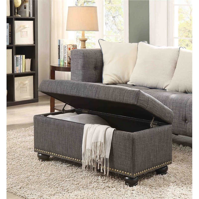 Pemberly Row Modern / Contemporary Storage Ottoman in Gray Fabric
