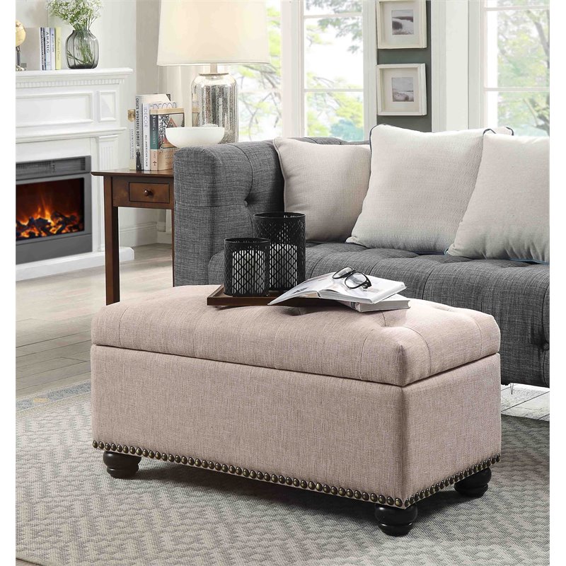 Pemberly Row Modern / Contemporary Storage Ottoman in Tan Fabric