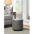 Pemberly Row Round Accent Storage Ottoman in Gray Faux Leather Fabric