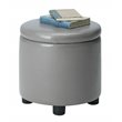 Pemberly Row Round Accent Storage Ottoman in Gray Faux Leather Fabric