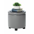 Pemberly Row Round Accent Storage Ottoman in Gray Faux Leather Fabric