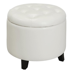 Pemberly Row Modern Round Ottoman in Ivory Faux Leather Fabric