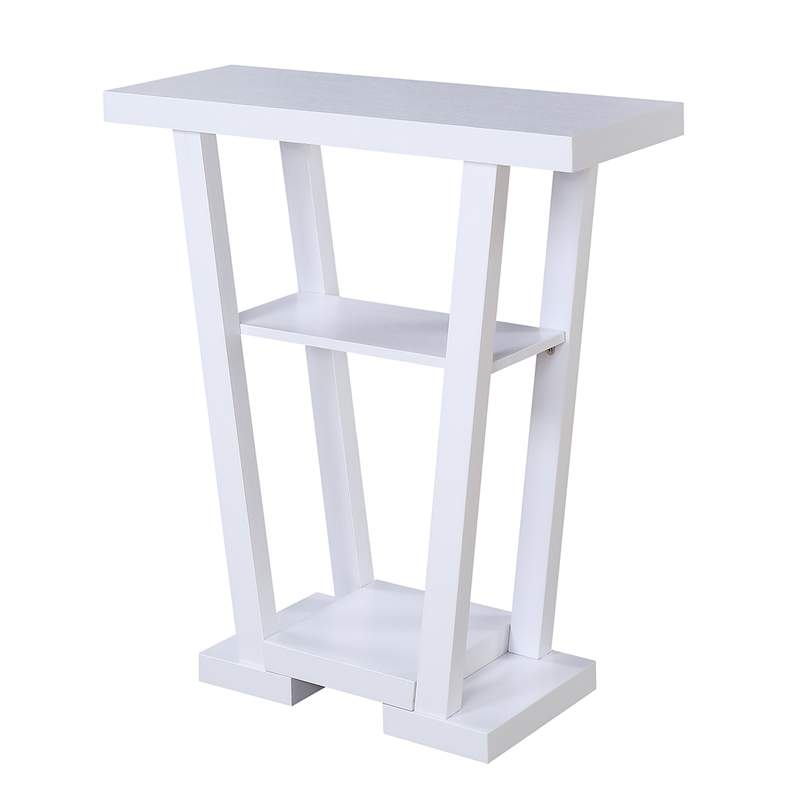 Pemberly Row Contemporary V Console Table in White Wood Finish