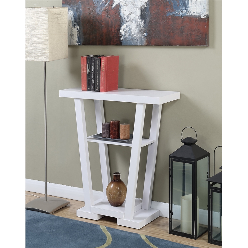 Pemberly Row Contemporary V Console Table in White Wood Finish