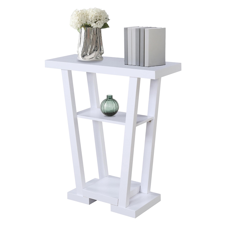 Pemberly Row Contemporary V Console Table in White Wood Finish