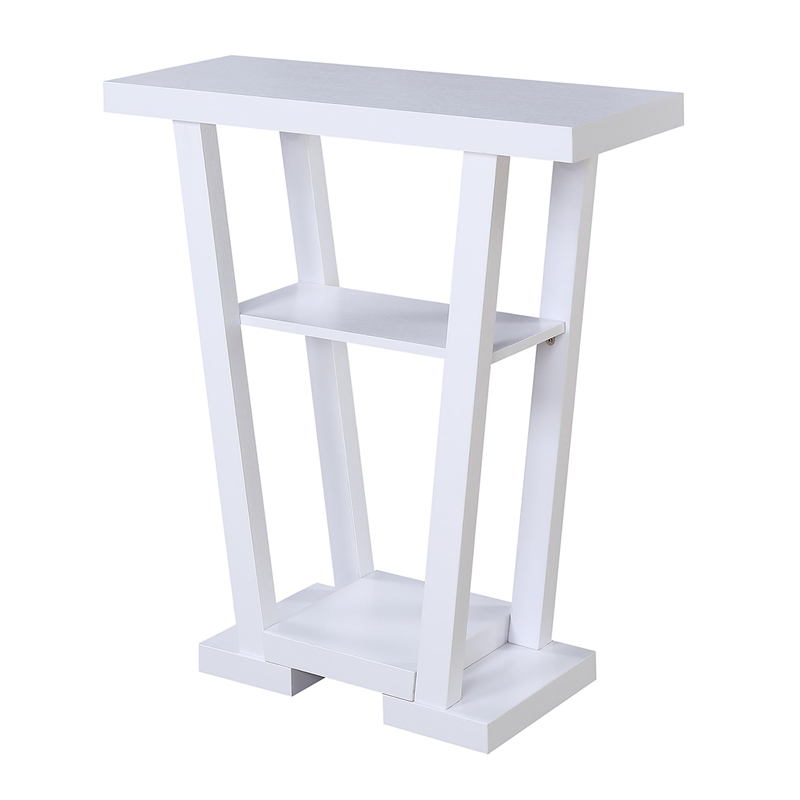 Pemberly Row Contemporary V Console Table in White Wood Finish