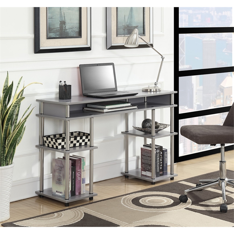 Pemberly Row No Tools Student Desk in Light Gray Wood Finish