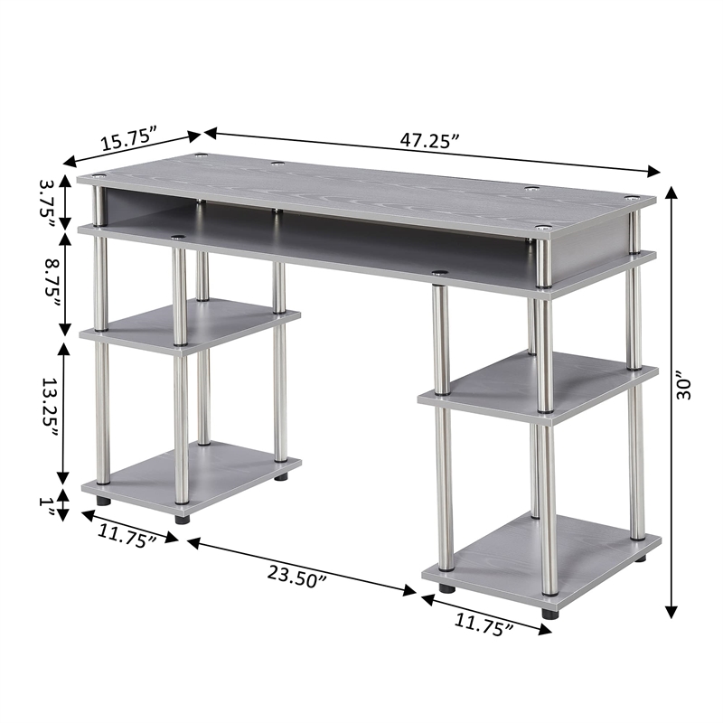 Pemberly Row No Tools Student Desk in Light Gray Wood Finish