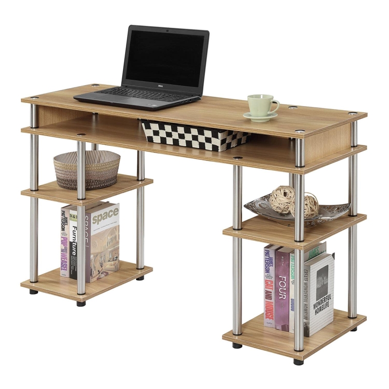 Pemberly Row Modern No-Tools Student Desk in Light Oak Wood Finish
