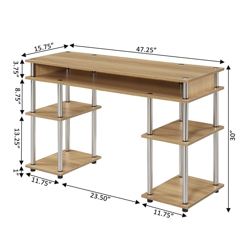 Pemberly Row Modern No-Tools Student Desk in Light Oak Wood Finish