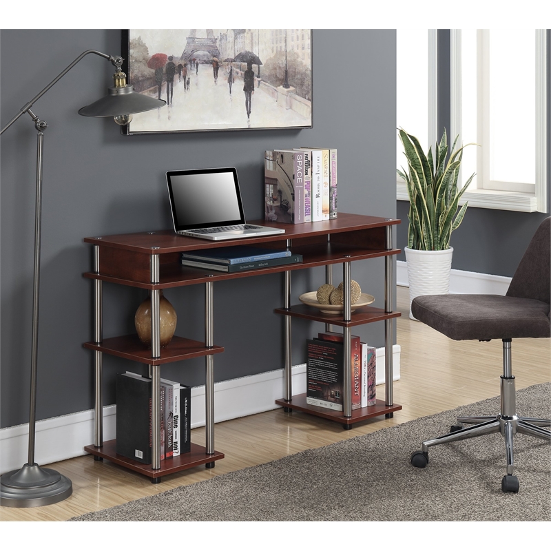 Pemberly Row Modern No-Tools Student Desk in Cherry Wood Finish