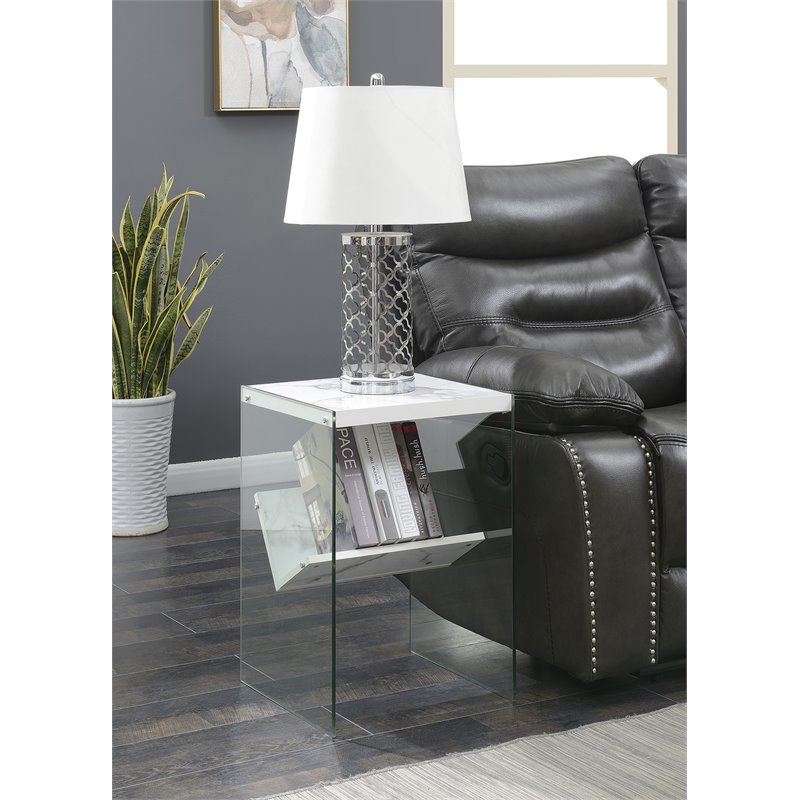 pemberly row modern end table in faux white marble wood finish