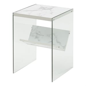 Pemberly Row Modern End Table in Faux White Marble Wood Finish