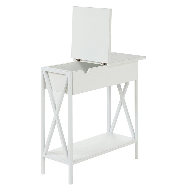 Pemberly Row Modern Electric Flip-Top Table in White Wood Finish