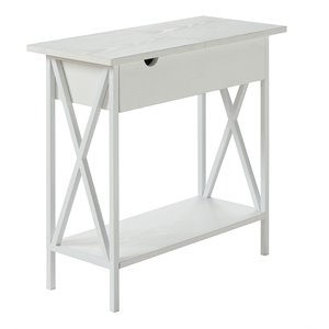 Pemberly Row Modern Electric Flip-Top Table in White Wood Finish