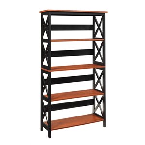 Pemberly Row Five-Tier Bookcase in Cherry and Black Wood Finish