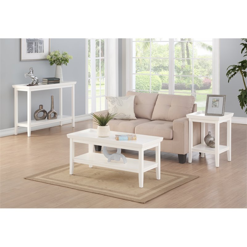Pemberly Row Contemporary Console Table in White Wood Finish